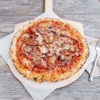 Mario’s Meat Lovers Pizza  · Italian sausage, pepperoni, Canadian bacon, smoked bacon, marinara, mozzarella.