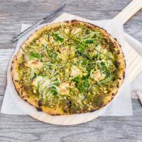 The Best Vegan Pizza in the Galaxy  · Almond ricotta, broccoli rabe, asparagus, zucchini, pistachio pesto.