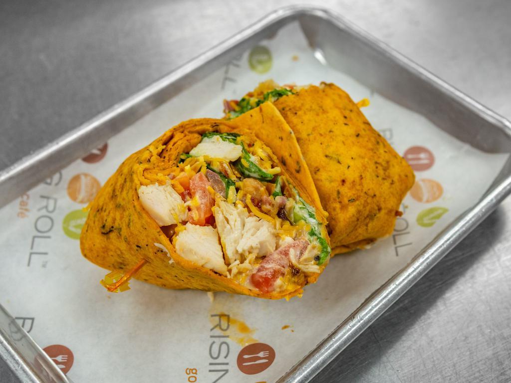 Tucson Wrap · Fresh chicken, hickory smoked bacon, cheddar cheese, romaine lettuce, tomato, toasted almonds, creamy ranch dressing.