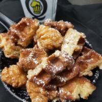 Chicken Qwaffles · Sugar dipped Belgian waffles, maple breaded chunks of chicken breast, tossed in our signatur...