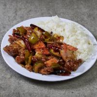 General Tao's Chicken · Served with steamed rice. Hot and spicy. 