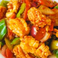 Szechuan Squid · Served with steamed rice. Hot and spicy. 
