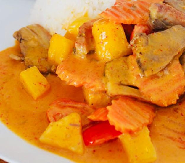 Pineapple Curry · Delicate curry flavor enhanced by pineapple. Served with steamed rice. Hot and spicy. 