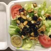 Grilled Chicken Salad · Served with tomato, onion, green peppers and olives.