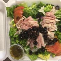 Chef's Salad · Ham, turkey, provolone tomato, onion, green peppers and olives.