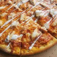 Buffalo Chicken Pizza (Much Wow) · Our specialty buffalo sauce, chicken and a drizzle of Blue Cheese