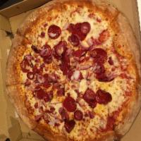  Meat Lovers Pizza · Pepperoni, bacon, ham, Italian sausage, mozzarella and tomato sauce.