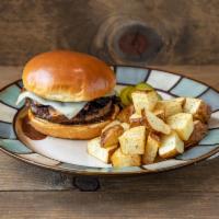 Mushroom Swiss Burger · 1/2 pound angus chuck burger, steak sauce on a brioche burger bun