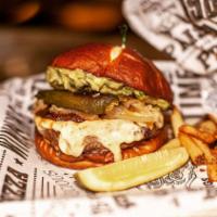Ape Hanger · Grilled jalapeno, grilled onions, pepper jack cheese, chorizo, and guacamole. On a pretzel b...