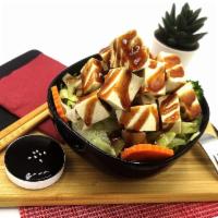 Tofu Teriyaki Bowl · Organic Tofu made with real soybean with steamed Jasmine Rice. Topped with an abundant amoun...