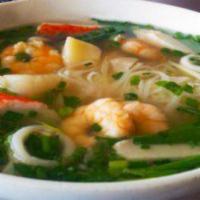 P15. Seafood Soup - Phở Đồ Biển · Shrimp, fish ball, imitation crab, calamari