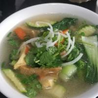 P17. Veggies Soup · Rice noodle soup mixed vegetables.