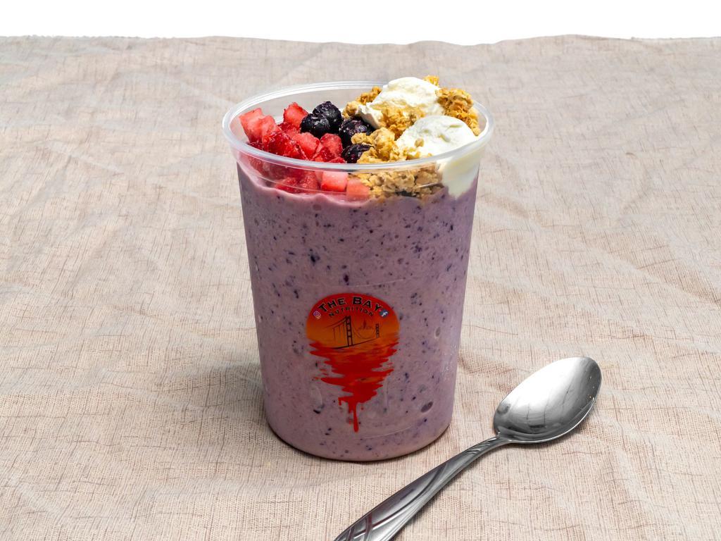 Berry Bowl · Delicious blend of blueberries and strawberries. Topped off with frozen blueberries, strawberries and granola.