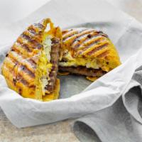 The Vermonter Sandwich · Maple sausage, egg, cheddar cheese on a French toast bagel.