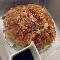 Titan Gyoza · Homemade Gyoza (pan-fried dumpling). Mince pork or vege ham paste (vegetarian) and cabbage s...