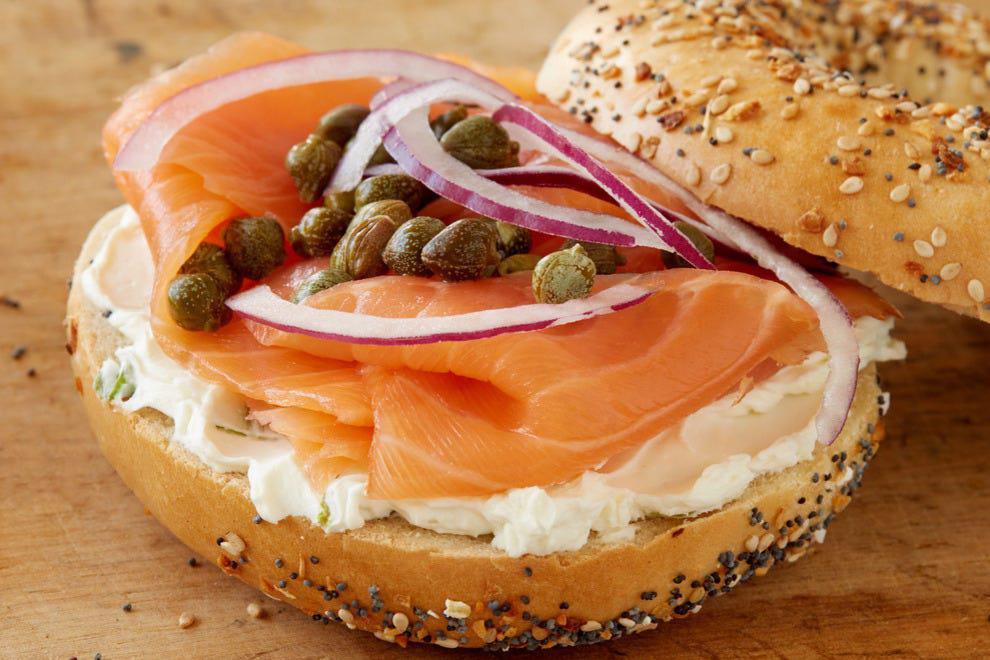 Lox Bagel · Toasted Bagel, Cream Cheese, Red Onions & Tomato