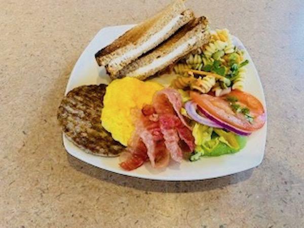 American Breakfast (Big Portion) · Wheat Toast, Egg, Cheddar Cheese, Fresh Avocado, Veggie, Salad,
Sausage & Bacon
