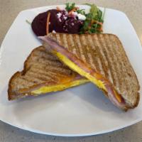Egg Ham & Cheese Pannini · Egg & Cheddar Cheese with Black Forest Ham
