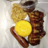 So Full BBQ Box · 2 Succulent Glazed BBQ Pork Ribs, 1 Seasoned Holtlink a portion of Pulled Chicken, served w/...