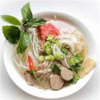 Brisket and Beef  Meatballs Pho · Served with bean sprout, basil, lime, jalapeno, onions. 