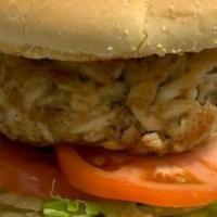 Crab Cake Sandwich · (Our Secret Recipe) 6 oz. Jumbo Lump Crabcake Fried or Broiled Golden Brown with Lettuce, To...