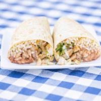 Regular Burrito · Choice of meat, served with rice and beans, onion, cilantro, and salsa.
