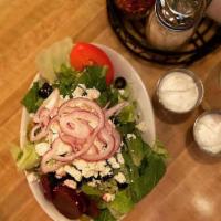 Greek Salad · Crisp lettuce, feta cheese, green olive, black olives, pepperoncinis, beets, onion, tomatoes...