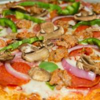 1. Zoe's Pizza Special Combo · Homemade tomato sauce, shredded whole milk mozzarella cheese, pepperoni, salami, Italian sau...