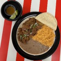 Combo Plates · Your choice of meat carnitas, chicken, carna asda, barbacoa with rice, beans and tortillas c...