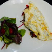 Greek Omelette  · Sautéed Veggies Mix with Onion, Peppers, Grape Tomato, Greens and Herbs. Wrapped in a Greek ...