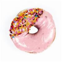 Strawberry Frosted · A year-round fan favorite: We blanket our light yeast donut with strawberry frosting made wi...