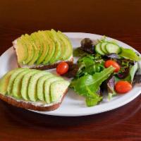 Basic Avocado Toast Sandwich · Rich layer of avocado, olive oil and cream cheese on whole wheat bread.