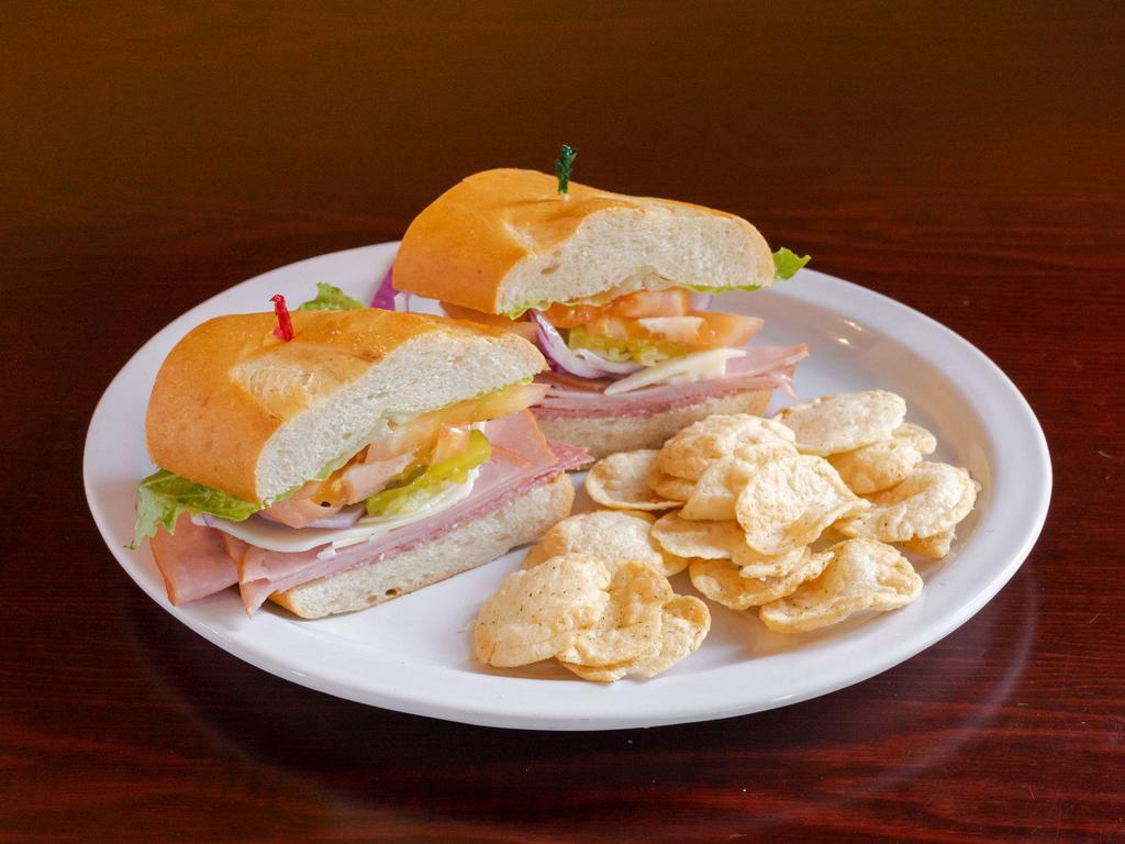 Hero Sandwich · Salami, ham, provolone, red onions, tomatoes, pepperoni, pickle, lettuce and mayo.