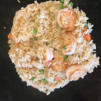 Shrimp Fried Rice · Shrimp with peas, carrots, onions, and egg.