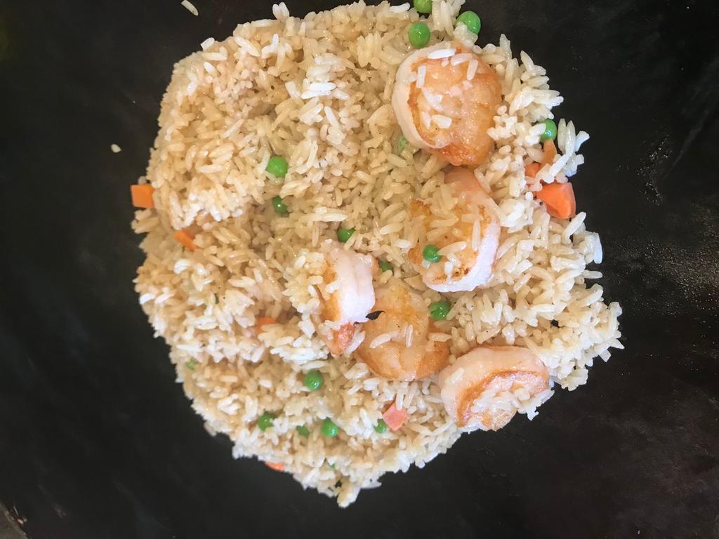 Shrimp Fried Rice · Shrimp with peas, carrots, onions, and egg.