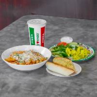 Combo 5 · Any classic pasta, side salad, garlic bread, and 21 oz. drink. Classic pasta choices spaghet...