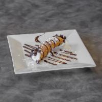 Cannoli · HOMEMADE- Hard sweet shell with cream cheese and chocolate chips drizzle with chocolate syru...