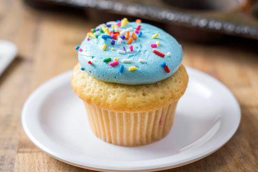 Cake Batter · Vanilla Funfetti cake, Cake Batter filling, Blue Buttercream frosting and Rainbow sprinkles