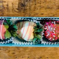 Chocolate Covered Strawberries and Truffles · A Gift Box filled with 3 Chocolate Covered Strawberries and 3 Cake Truffles covered in Dark ...
