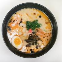 6. Tonkotsu Spicy Seafood Ramen · Fresh noodle, scallop, cooked shrimp, house spicy sauce