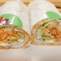 8. Pop Rock Sushi Burrito · Sushi rice, fried shrimp, lettuce, crab salad, sweet onion, cucumber, cream cheese, spicy ma...