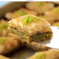 Baklava · A Turkish layered pastry filled with chopped nuts and honey.