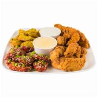 The Cluck House · 40 wings with 4 flavors, 20 tenders, 4 dipping sauces, choice of side and beverage.