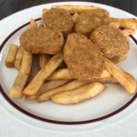 Kids Chicken Nuggets · 5 chicken nuggets served with a portion of fries.
