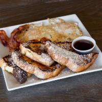 French Toast · Brioche toast, 2 eggs, sausage links or bacon.