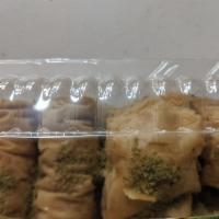 Baklava Tray with Pistachio Toppings · Half a pound of delicious Baklava or 225g
