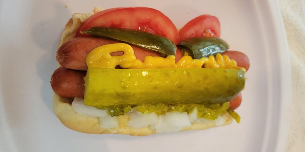 Double Hot Dog · Includes. 2 Hot Dogs on one  Bun. With Choice Of Toppings. 