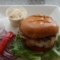 Grilled Chicken Sandwich   8 oz. · Served on  a  bun.  with lettuce, tomatoes & mayonnaise. 
