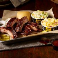 Pork Rib Plate · 6 Slow-smoked Pork Ribs, 2 sides and a roll.
