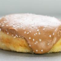 Salted Caramel · Filled with our homemade white creme, topped with caramel & sprinkled with sea salt.